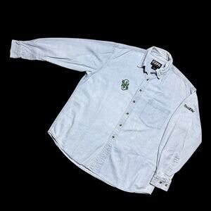 Rare Vintage Y2K SoBe Beverage Energy Drink Lizard Logo Denim Button Up Shirt XL